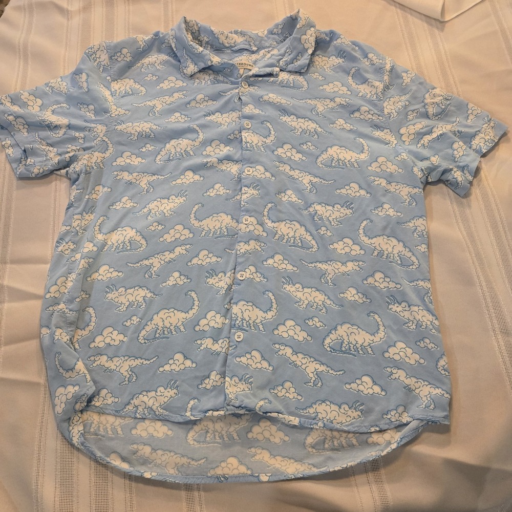 Earthbound Trading Company Shirt Adult Mens Large Blue Dinosaur Cloud - Picture 2 of 8
